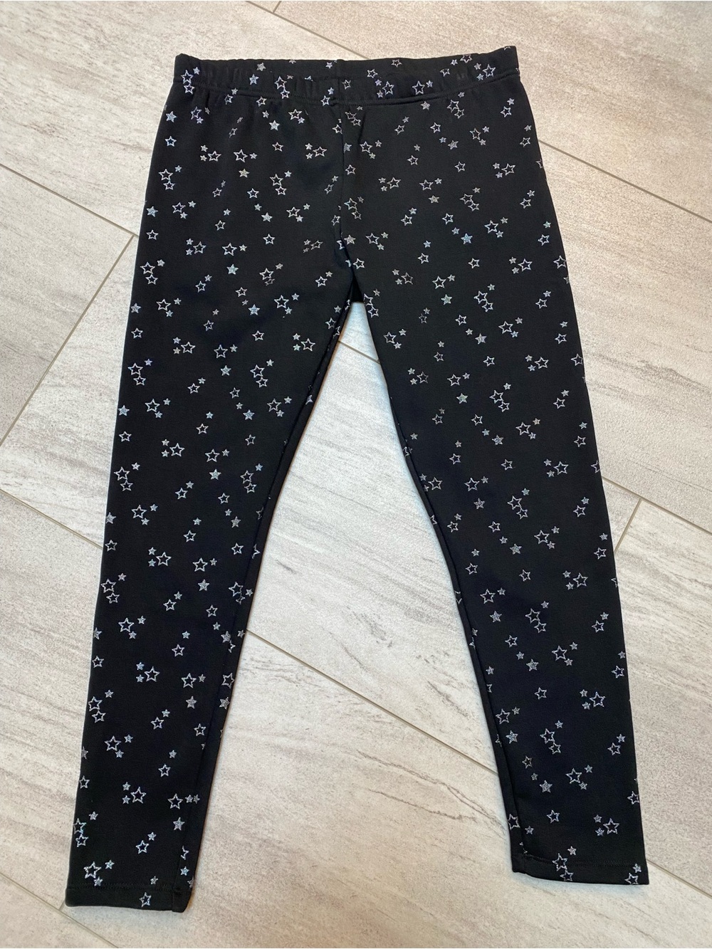 NWOT Lands' End Black Fuzzy Lined Leggings with Silver Star Print